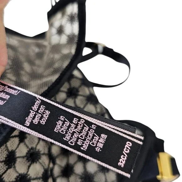 Victoria's Secret Unlined Demi Bra, Sheer, Front Close, Strappy Back, Size 32C - Picture 4 of 6